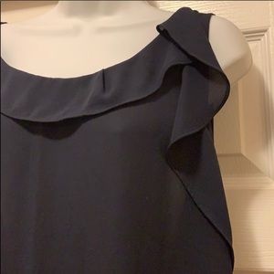 LOFT XL Navy Blue Mixed Media Ruffle Blouse
